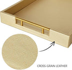 HofferRuffer Faux Leather Serving Tray with Gold Metal Handles, Stylish Decorative Tray Organizer for Coffee Table, Ottoman, Home Decor and Serving (Gold, 16.2" x 12.2" x 2") - Image 3
