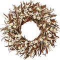 Handmade Fall Wreath for Front Door, 24 Inch Autumn Wreath with Eucalyptus Leaves & Cream White Flowers, Grapevine Wreath, Rustic Thanksgiving Decor for Indoor Outdoor Porch Wall Home Entryway by Jalumix