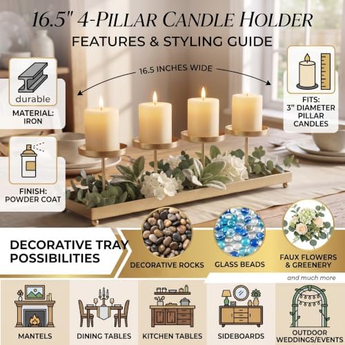 Seraphic Gold Iron 4-Pillar Candelabra – Elegant Tabletop Candle Holder Centerpiece for Weddings, Dining, Parties & Home Decor - Image 5
