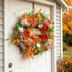 24 Inch Fall Wreaths for Front Door, Autumn Wreath with Welcome Sign - Image 6