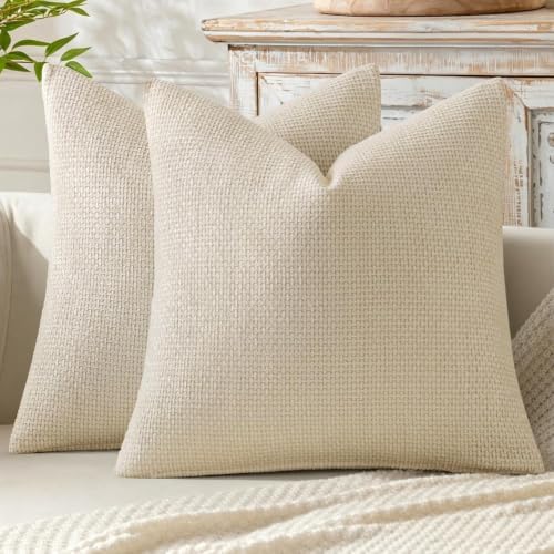MIULEE Decorative Neutral Cream Euro Sham Pillow Covers 24x24 Inch 2 Pack by MIULEE