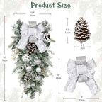 30" Christmas Teardrop Swag for Front Door Artificial Winter Swag Garland with Pine Cones, Berry Clusters, White Ball Ornaments and Ribbons for Thanksgiving Holiday Christmas Decoration - Image 2