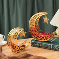 Qinyoung Ramadan Moon Star Tray, 2 Pcs Gold Metal Serving Tray, Eid Mubarak Dessert Trays, Islamic Themed Home Decoration, 2 Sizes, Sturdy, Suitable for Special Occasions by Qinyoung