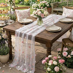 Remagr 4 Pcs 9.8 Ft Pink Flower Table Runner Embroidery Tulle Wedding by Remagr