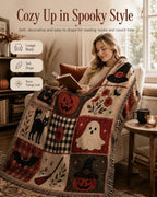 Halloween Tapestry Throw Blanket, Vintage Patchwork Woven Fringe Wall Decor - Image 4
