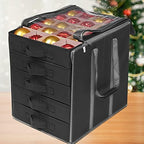 ProPik Christmas Ornament Storage Boxes with Dividers - 5 Separate Trays - Ornament Holder - Keeps 100 Holiday Ornaments - Durable Carrying Bag Handles Organizer Storage Box (Black) - Image 2