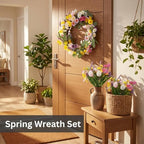 22in Faux Tulip Spring Sumemr Wreath, Artificial Tulip and Lavender Wreath with 2 Matching Bouquets, Fake Flower Door Wreath with Real Rattan Base, Front Door Home Decor Mother's Day - Image 7