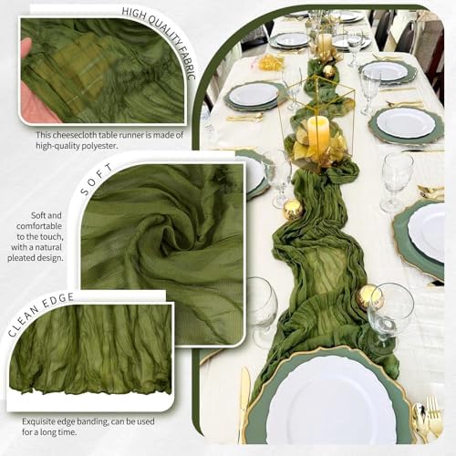 18 Pack Cheesecloth Table Runner 10FT Olive Green Table Runner Boho Gauze Cheese Cloth Table Runners Long Rustic Sheer Table Decorations for Wedding Party Baby Bridal Shower Birthday Holiday Home - Image 3