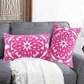 Alysheer Embroidered Lumbar Throw Pillow Cover 12"x 20" Set of 2, Hot Pink by Alysheer