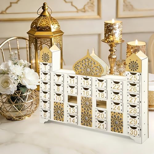 Wooden Ramadan Countdown Calendar, Eid Mubarak Advent Calendar with Drawer, Mosque Shaped Fillable Muslim Ramadan Decoration for Home Holiday Tabletop Decor Gift Party Supply - Image 5