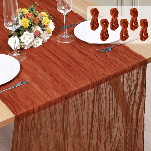6 Pack Cheesecloth Table Runner 10Ft Christmas Gauze Boho Table Runners for Wedding Decor Bridal Shower Decorations Baby Shower Party(35" x 120") by Home