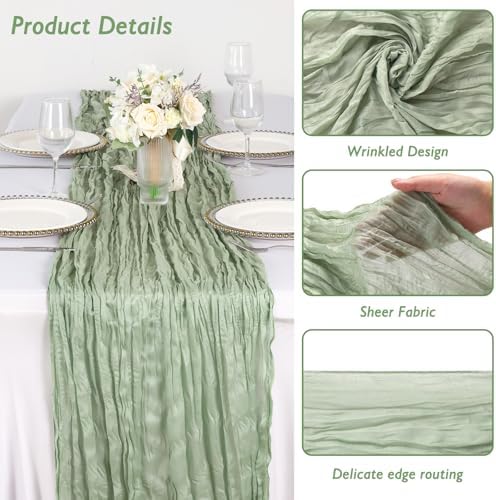 10 Pack Sage Green Cheesecloth Table Runner 120 Inch Boho Wedding Decor - Image 3