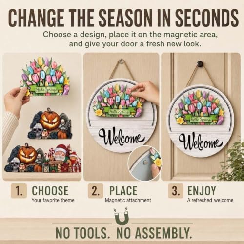 16 PCS Interchangeable Welcome Sign for Front Door 11.8'' Magnetic Wood Decor, Wooden Farmhouse Rustic Outdoor Welcome Signs Porch，door sign - Image 5