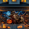 Halloween Garage Door Banner 7x16 FT - Scary Scarecrow Pumpkin Patch Backdrop Cover, Evil Skull Monster Reaching Hand Hanging Decor for Double Car Garage Door Outdoor Yard Haunted House Party by THISFIND