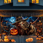 Halloween Garage Door Banner 7x16 FT - Scary Scarecrow Pumpkin Patch Backdrop Cover, Evil Skull Monster Reaching Hand Hanging Decor for Double Car Garage Door Outdoor Yard Haunted House Party by THISFIND