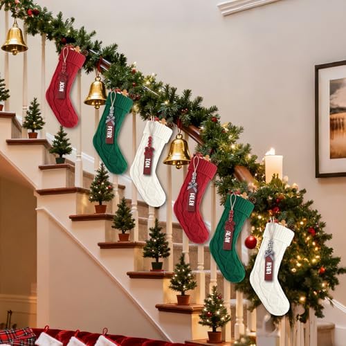 Suranew Christmas Stockings, Personalized Christmas Stockings 18 Inches Large Size Cable Knitted Stocking Gifts in Red, White, Green - Image 6