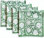 ATOSII Shalimar Green 100% Cotton Fall Cloth Designer Dinner Napkins, Handblock Print, Washable Durable Linen for Everyday Use Wedding Parties Outdoors Christmas I 20 X 20 Inches I Set of 4 by ATOSII