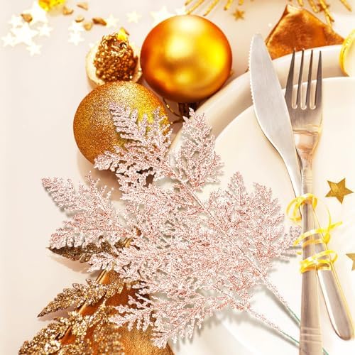 Cindeer 100 Pcs Christmas Tree Picks Sprays Glitter 10.2 in,Rose Gold - Image 3