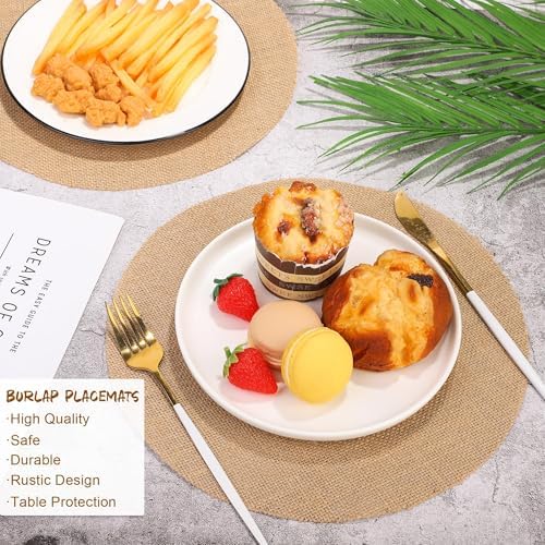 Aneco 50 Pieces Round Burlap Placemats 11.8 Inch Reusable Brown Table Mats Heat Resistant Natural Jute Fibers Placemats Burlap Circle Rustic Table Decorations for Dinner Holiday Farmhouse Decor - Image 4