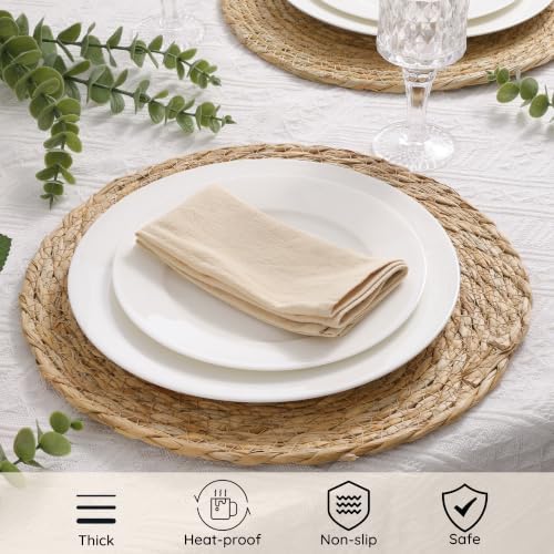 12 Pack 15IN Round Woven Placemats, Natural Bulrush Boho Farmhouse Mats - Image 3