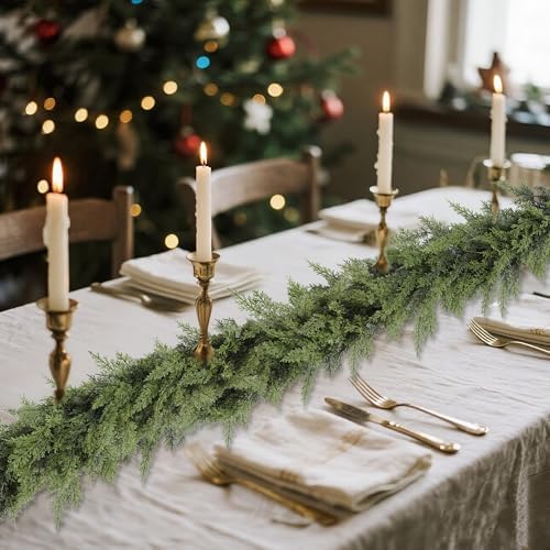 yofit 9FT Real Touch Cedar Christmas Garland for Mantle Fireplace - Image 4