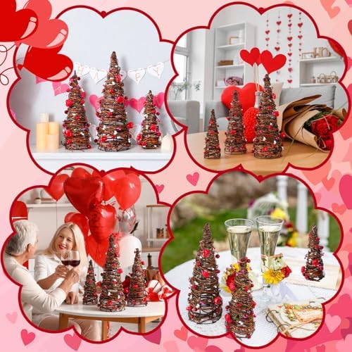 DoubleFill 3 Pcs Valentine's Day Table Rattan Trees-Valentine's Table Rattan Trees with Berries, Red Pink White Heart Centerpieces Decorations for Wedding Anniversary Party, Romantic Home Decor - Image 5