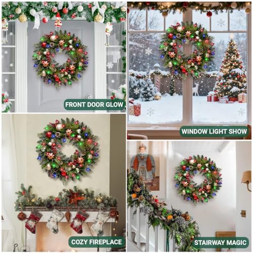 28 Inch Artificial Christmas Wreath with 30 LED Lights - Image 7