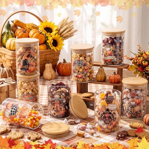 Potchen 8 Pcs 19oz Fall Glass Cookie Jars, Pumpkin Truck Leaves - Image 6