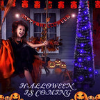 Aoriher 5 ft Pre-lit Pop up Collapsible Black Christmas Tinsel Tree Decor with Purple String Lights Reusable Artificial Sequins Pencil Slim Tree with 4 Legged Bracket Holiday Party Indoor Outdoor Home - Image 5