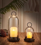 Candle Holder Lanterns, Handcrafted Metal & Glass with Modern Aesthetic Design, Hurricane Pillar Candlestick Holders, Table or Hanging Decorations Set of 2, 5.1" & 4.4" Diameter, Black - Image 2