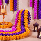 Giegxin 15 Pack 5ft Marigold Garland for Decor, Orange, Dark Purple, Violet - Image 4