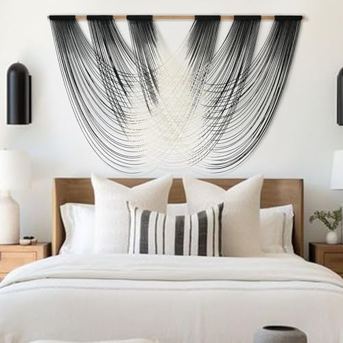 Jakalin Macrame Wall Hanging Black Ombre Dip-Dyed Fiber Decor 59" Wx33 L by Jakalin