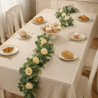 4 Pack 24FT Artificial Eucalyptus Flower Garland with 6 Champagne Roses, Fake Flower Vines Centerpieces for Tables, Spring Greenery Floral Garland for Mantle Wedding Backdrop Home Table Runner Decor - Image 7