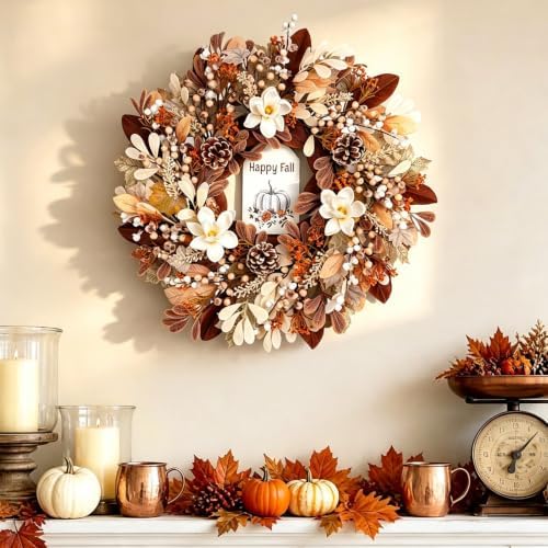 24 Inch Fall Wreath Magnolia Pinecones Farmhouse for Front Door - Image 6
