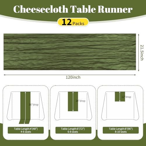 12 Pack Olive Green 10Ft Cheesecloth Table Runner - Image 2