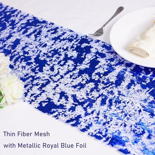 2 Pcs Royal Blue Table Runner, Glitter Metallic Foil Mesh Roll 108" - Image 5