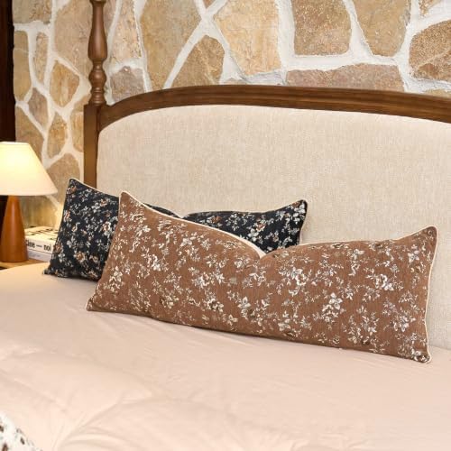 Spring Flower Lumbar Throw Pillow Cover 14x36 Inches Black Vintage Floral Pillow Cover Farmhouse Summer Cushion Cover Leaf Retro Pillowcase Home Decor for Sofa Living Room Couch - Image 4