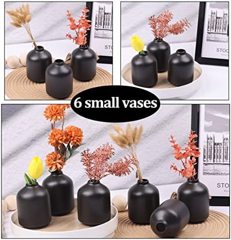 6 Pack Boho Vases, Modern Black Ceramic Bud Vases for Home Decor, Dry Flowers Centerpieces in Bulk, Mini Flower Vases for Wedding Decor - Image 4