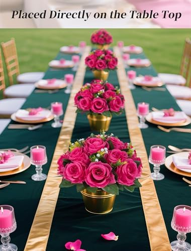 BLOSMON Hot Pink Flowers for Wedding: 10 Pcs Fakel Rose Balls for Table - Image 2
