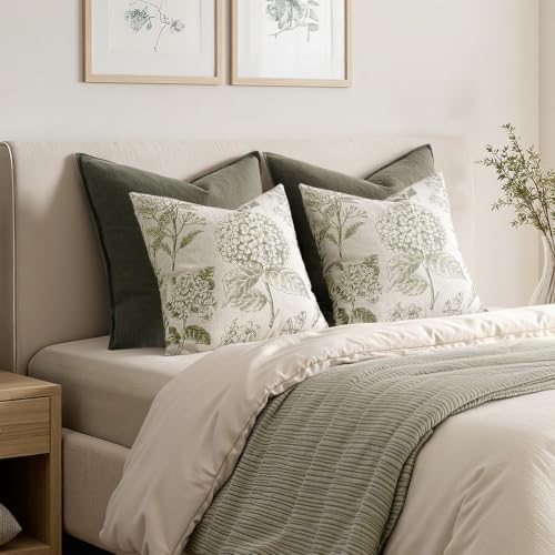 Set of 2 Euro Floral Pillow Covers 24x24 Inch Light Green - Image 6