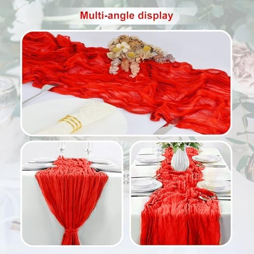 10 Pack Red Cheesecloth Table Runner 35x120 Inch 10Ft Rustic Gauze Cheese Cloth Table Runner Sheer Cheesecloth Table Runners for Wedding Party Bridal Shower Decoration - Image 5
