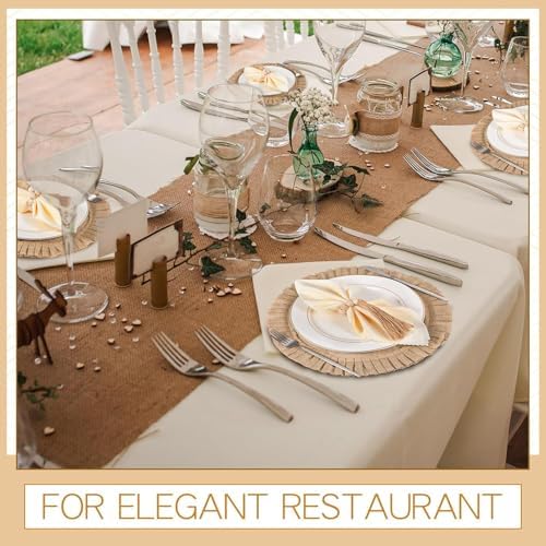 Gejoy 72 Pcs Burlap Placemat Wood Napkin Ring Dinner Napkin, Natural - Image 6