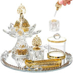 Glass Incense Holder, 5-Pieces Set Lotus Shape Incense Burner with Mirrored Tray, Storage Jar and Tongs, Arabian Style Ramadan Decorations - Image 2