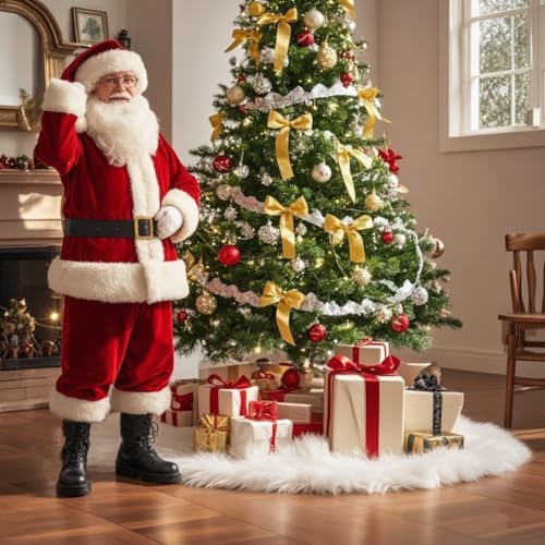Christmas Tree Skirt White 60 Inch Faux Fur Plush - Indoor/Outdoor Decoration for Merry Christmas - Image 3