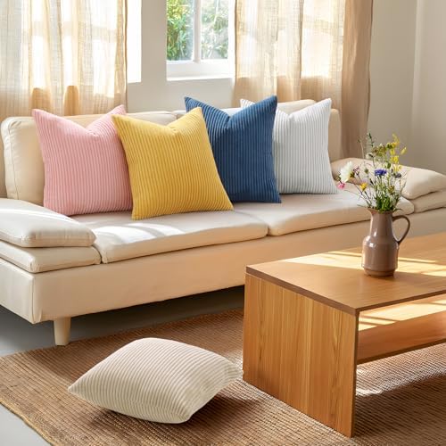 Mecatny Corduroy Fall Throw Pillow Covers 26x26 Set of 2 Mustard Yellow - Image 2