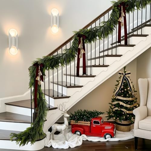 N&T NIETING 9FT Christmas Norfolk Pine Garland Real Touch Pine Artificial Garlands Faux Greenery Garland Winter Christmas Garland for Table Mantle Fireplace Indoor Outdoor Xmas Decorations (6 Pcs) - Image 4