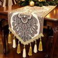 European Paisley Jacquard Table Runner 94" Long with Metal Multi-Tassels by HeMiaor