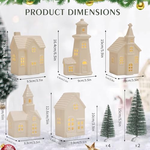 11Pcs White Ceramic Christmas Village Houses with Timer - Image 2