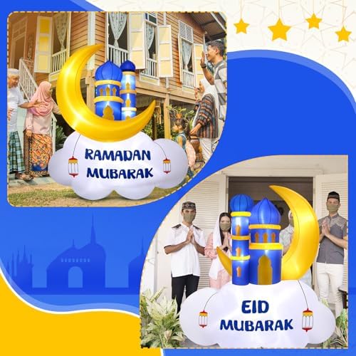 Gemscream 5.9FT Ramadan Inflatable Outdoor Decorations Moon Eid Mubarak Inflatables Blow up Muslim Holy Celebration Decor with LED Lights Muslim Islamic Blow up for Holidays Yard(Blue Stylish) - Image 5