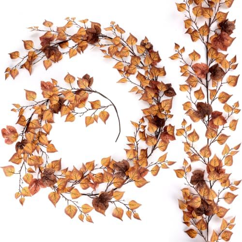 Wavwavw 2 Pack 9ft Fall Garland for Mantle Artificial Leaf Fireplace Decor by Wavwavw